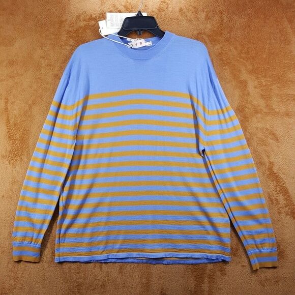 MARNI Sweater Mens Size 52 Blue Orange Stripe Pullover Lightweight Wool $975
